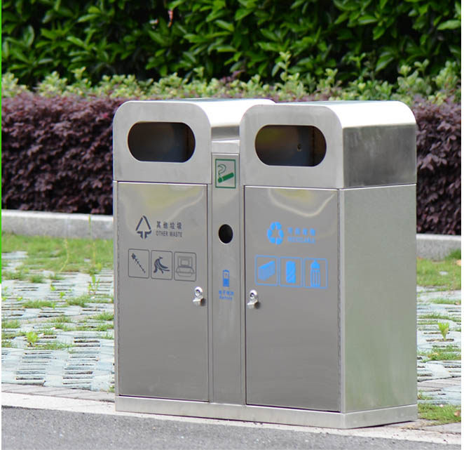 Cubos de basura de acero inoxidable para jardín público al aire libre